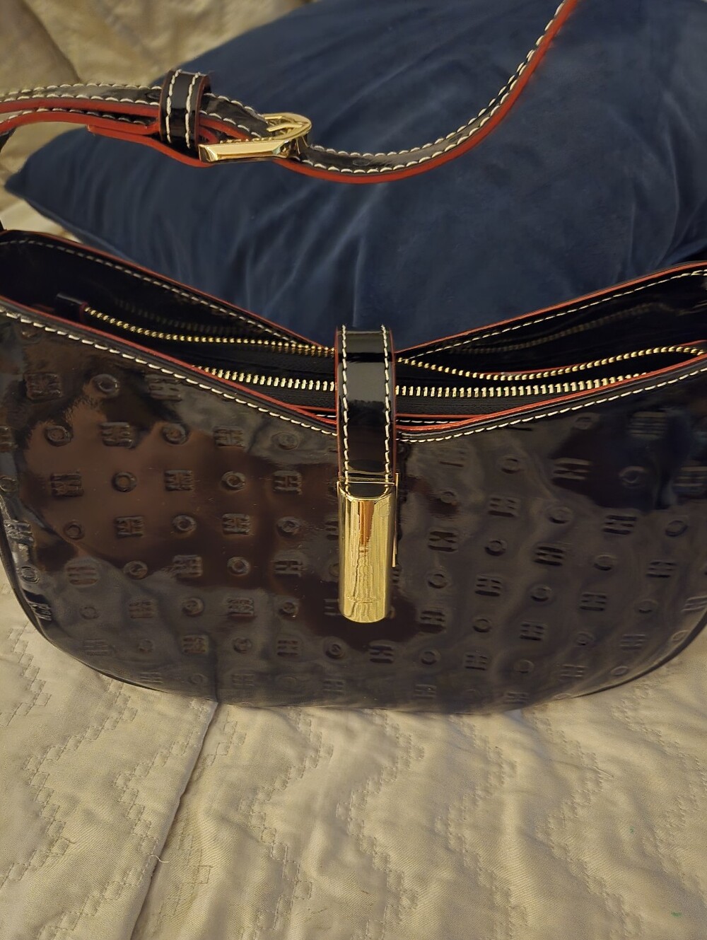 Arcadia Patent Black Shoulder Bag with Gold Accent